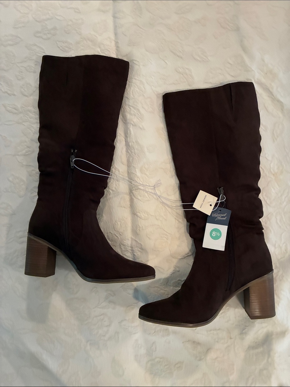 Universal Thread Women's Tall Suede Block Heel Boots in Dark Brown
